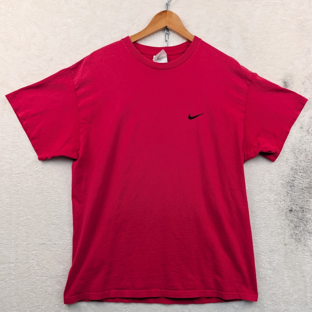 VTG Nike Shirt Men's L Red Embroidered Swoosh Sporty White Tag Made In USA 90s